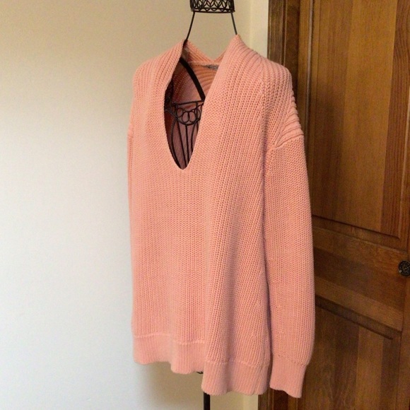T by Alexander Wang Deep V Sweater in Salmon Pink, Medium - Picture 5 of 10
